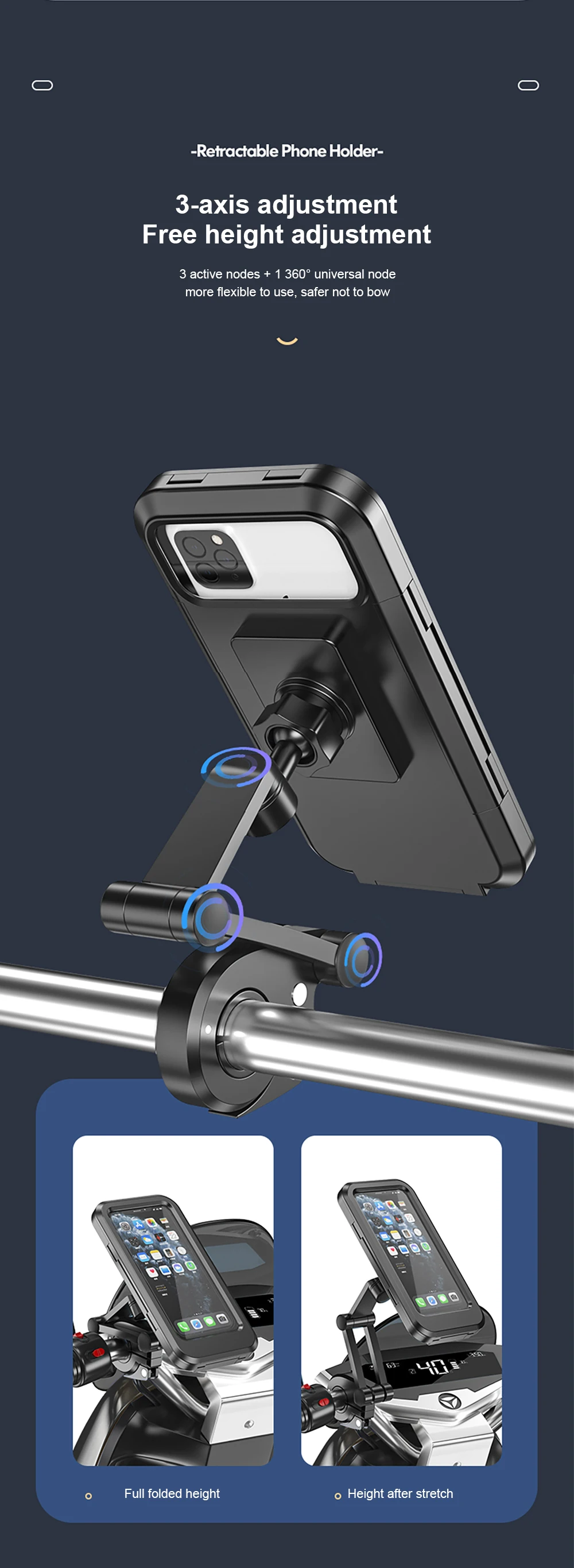 Wasserdichter Fahrrad-Handyhalter, unterstützt universelle Fahrradhalterung GPS 360 ° Drehbarer, verstellbarer Motorrad-Handyhalter – Detail 10