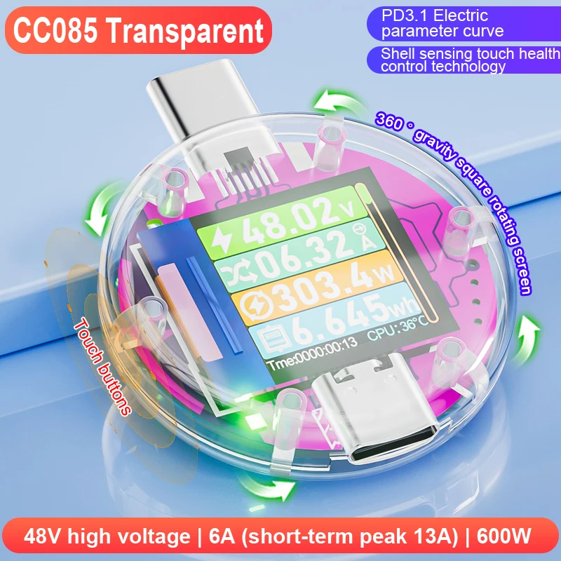Digital Tipo-c Voltímetro Tensão Atual Medidor Volt Amp Amperímetro Amperímetro Detector Power Bank Carregador Indicador 12a dc