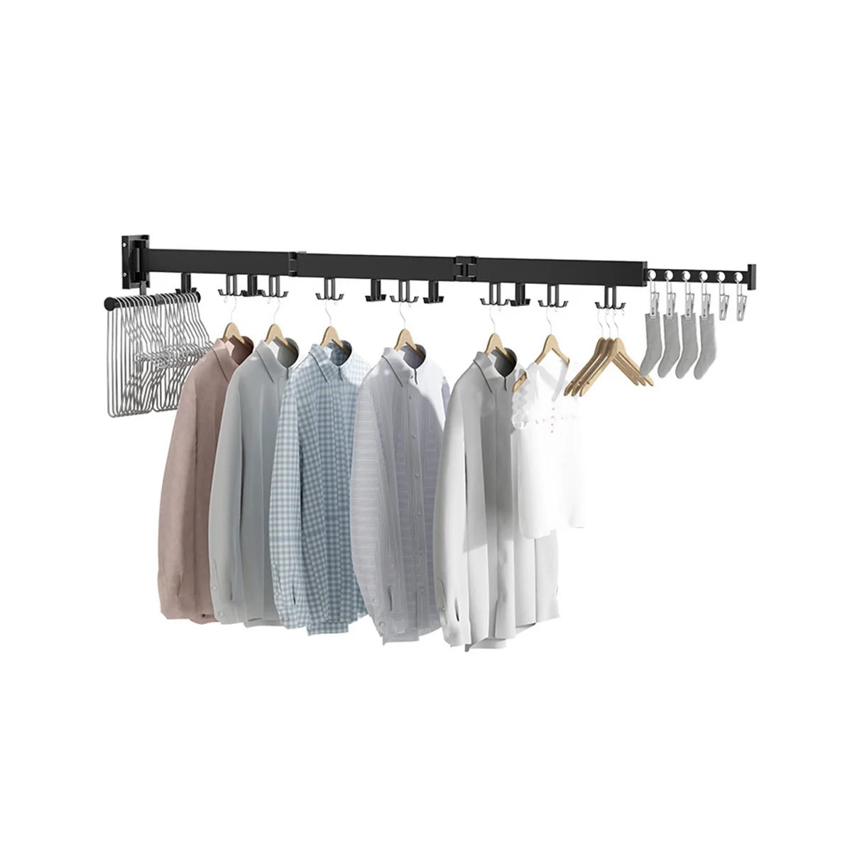 Clothes Drying Rack,3-Pole Collapsible,Retractable Clothes Drying Rack for Laundry,24 Hooks