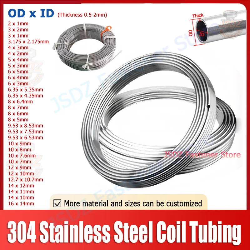 5M-10M 304 Stainless Steel Coil Tubing OD 2~16mm Hot Water Heating Tube Airs Conditioning Refrigeration Pipes 3/4/5/6/6.35/8/9