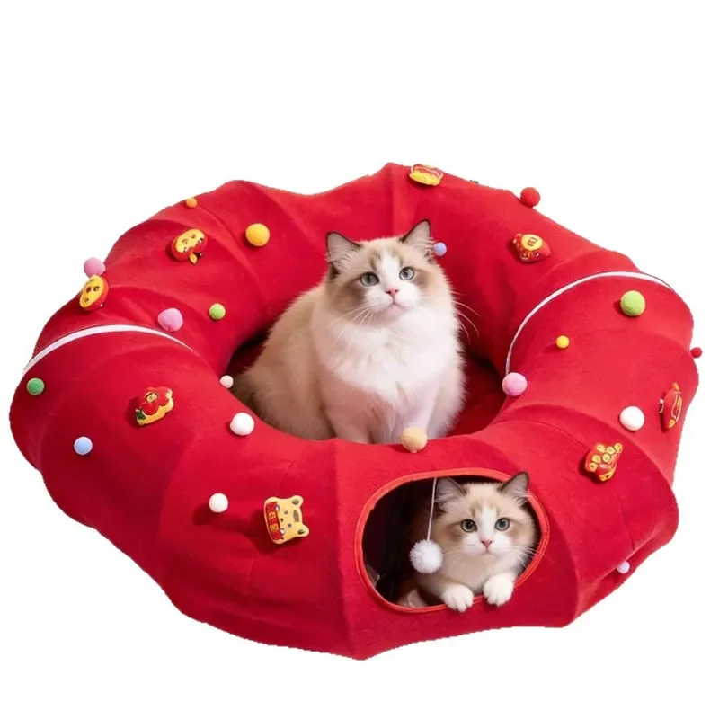 Stackable Cat Tunnel Bed Enclosed Hideaway House Four Season Pet Nest Toy Gift