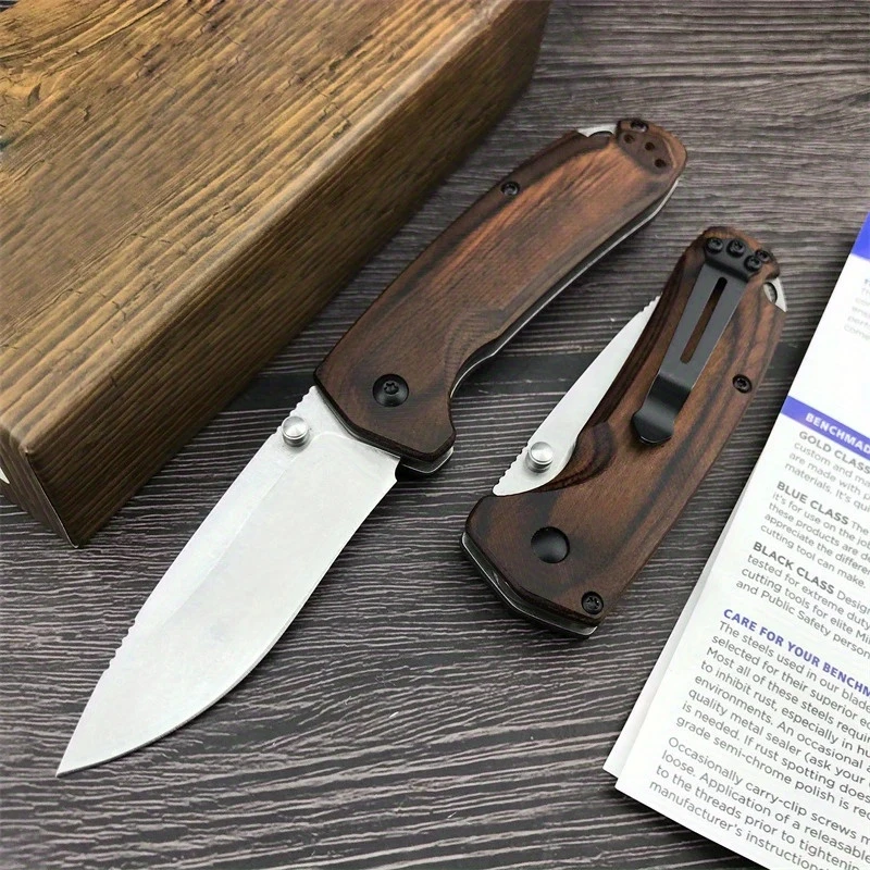 BM15031 Wooden handle picnic camping knife Outdoor EDC tool Folding pocket knife Tactical hunting folding self-defense knife