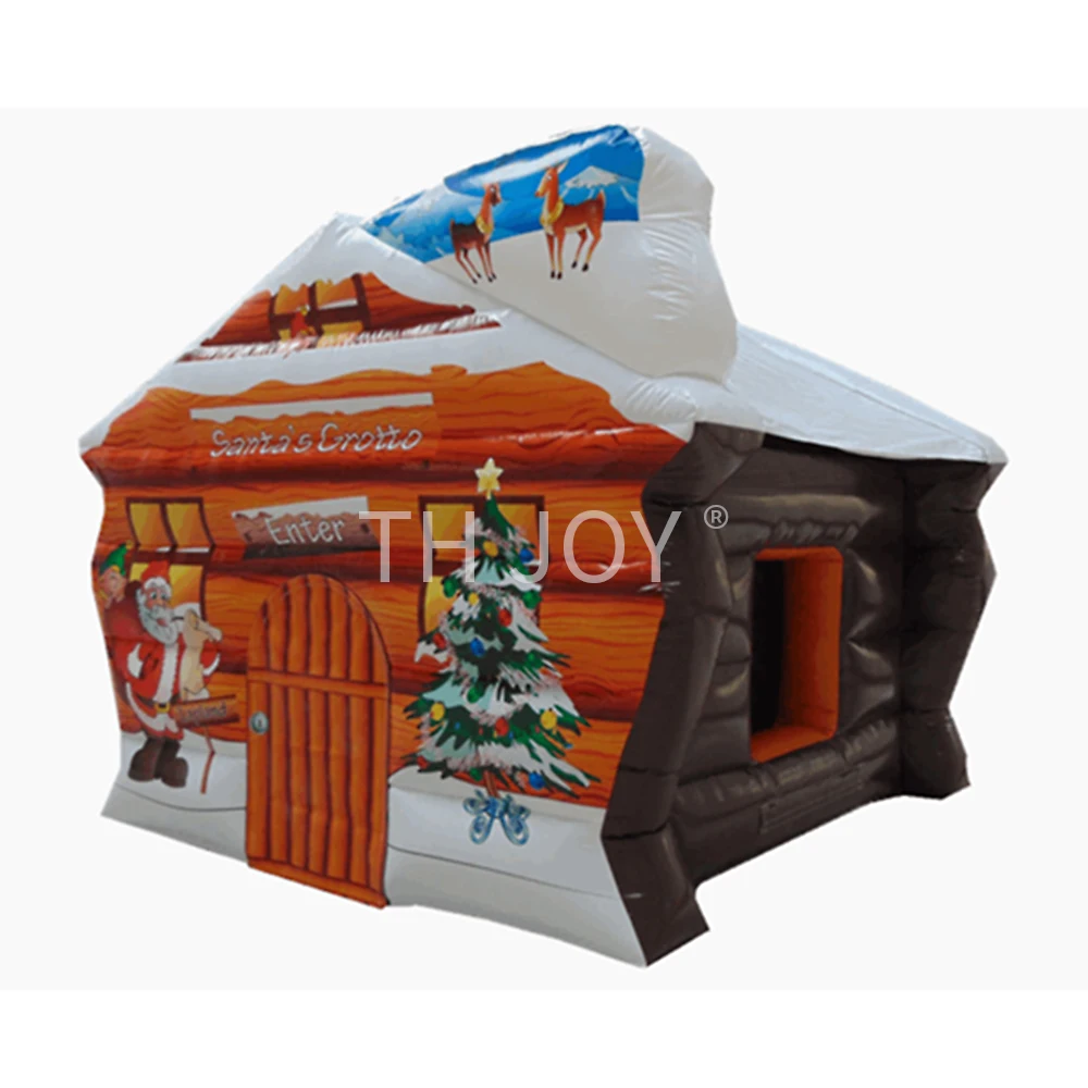 빠른 공기 배송, 축제 장식을 위한 4x3m PVC 상업용 풍선 산타 그로토 크리스마스 하우스 캐빈 하우스