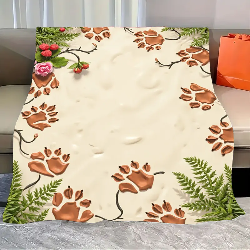 

1pc Flannel Blanket Paw Print & Floral Cozy Blanket for Home Decor - Soft & Warm Throw Blanket