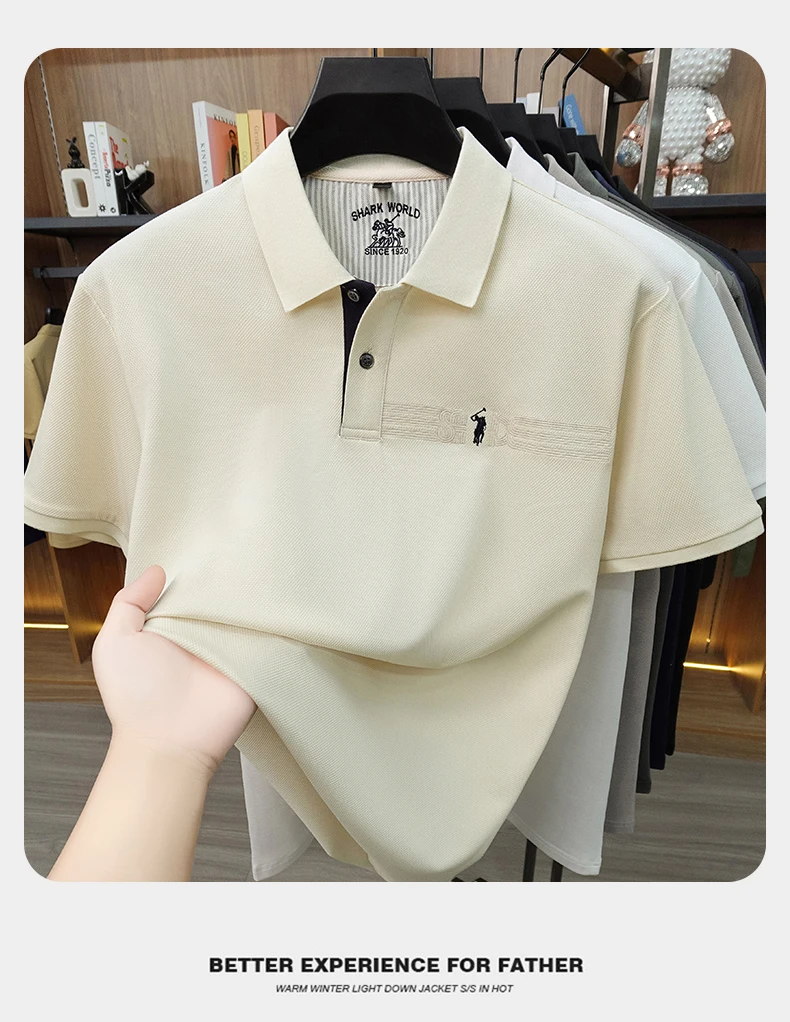 High-End-Marke Stickerei Kurzarm POLO Shirt Männer Flip Golf-Tops Sommer Komfort Seide Baumwolle Mode Business Leisure Paul T-Shirt – Detail 13