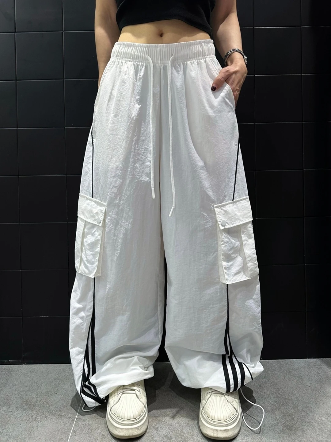 

New Summer Quick Dry Pants Women's Elastic Waist Loose Slimming Wide Leg Street Dance Casual Trousers Cuffed Long Pants