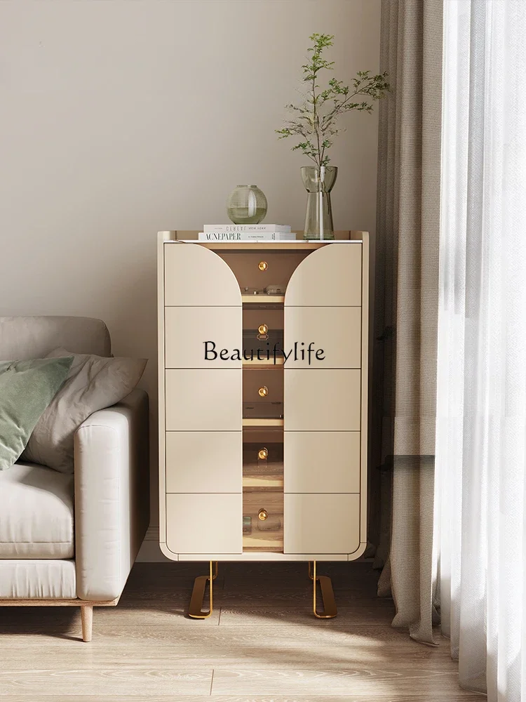 

Light luxury cream style chest of drawers living room entrance designer French master bedroom side cabinet end of bed
