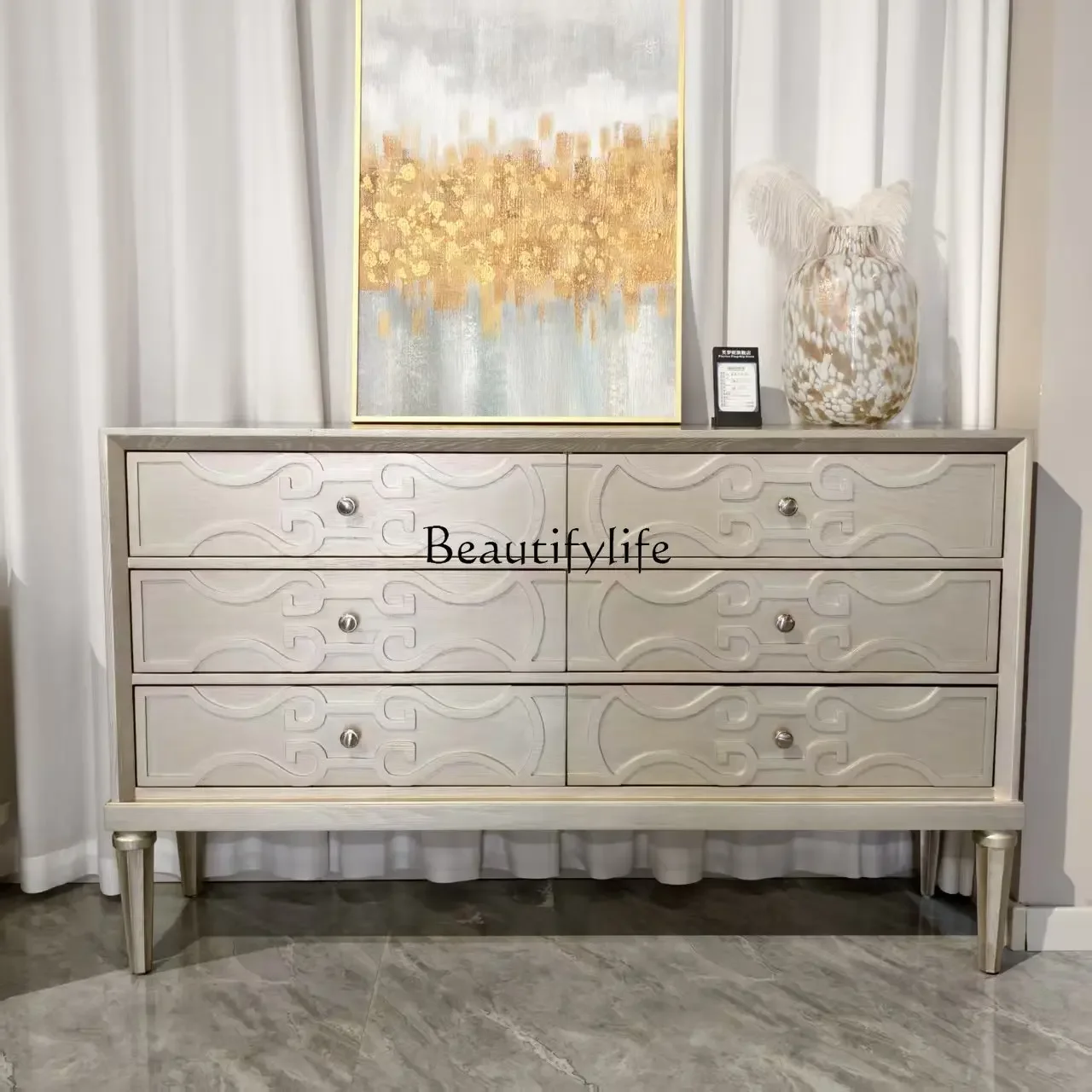 

yj19 American light luxury entrance cabinet, champagne solid wood bucket cabinet, side cabinet decoration