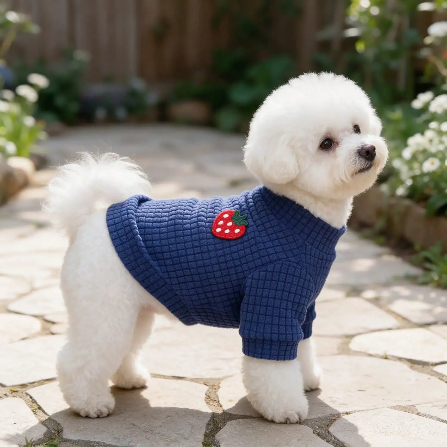 1 Stück Erdbeer-Stickerei Waffelstrick T-Shirt für Haustiere/Hunde – Detail 5