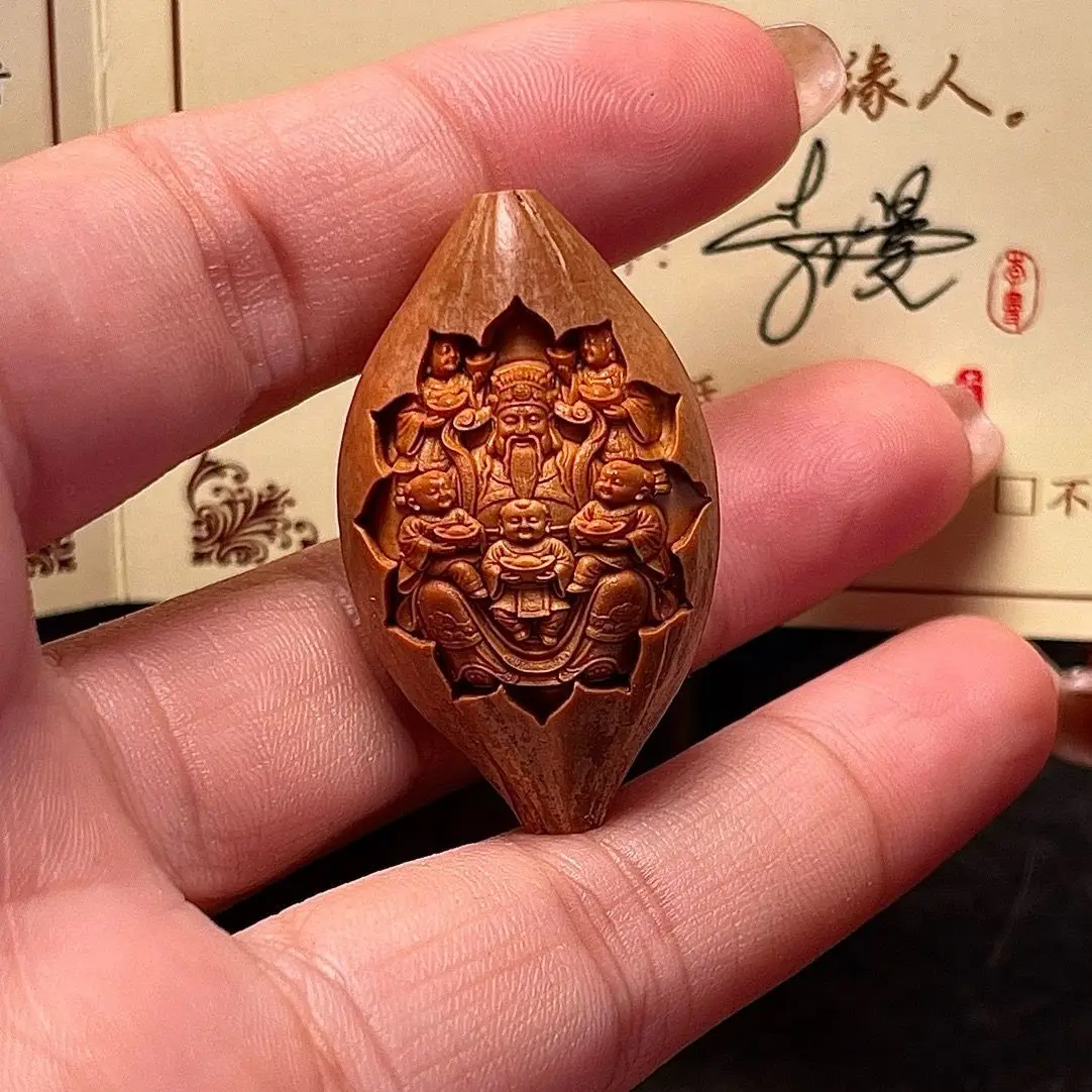 

King of The Core Relief Olive Core Carving Five Sons God of Wealth Iron Core Four Flowers Big Seed Boutique Наконечник ручной работы