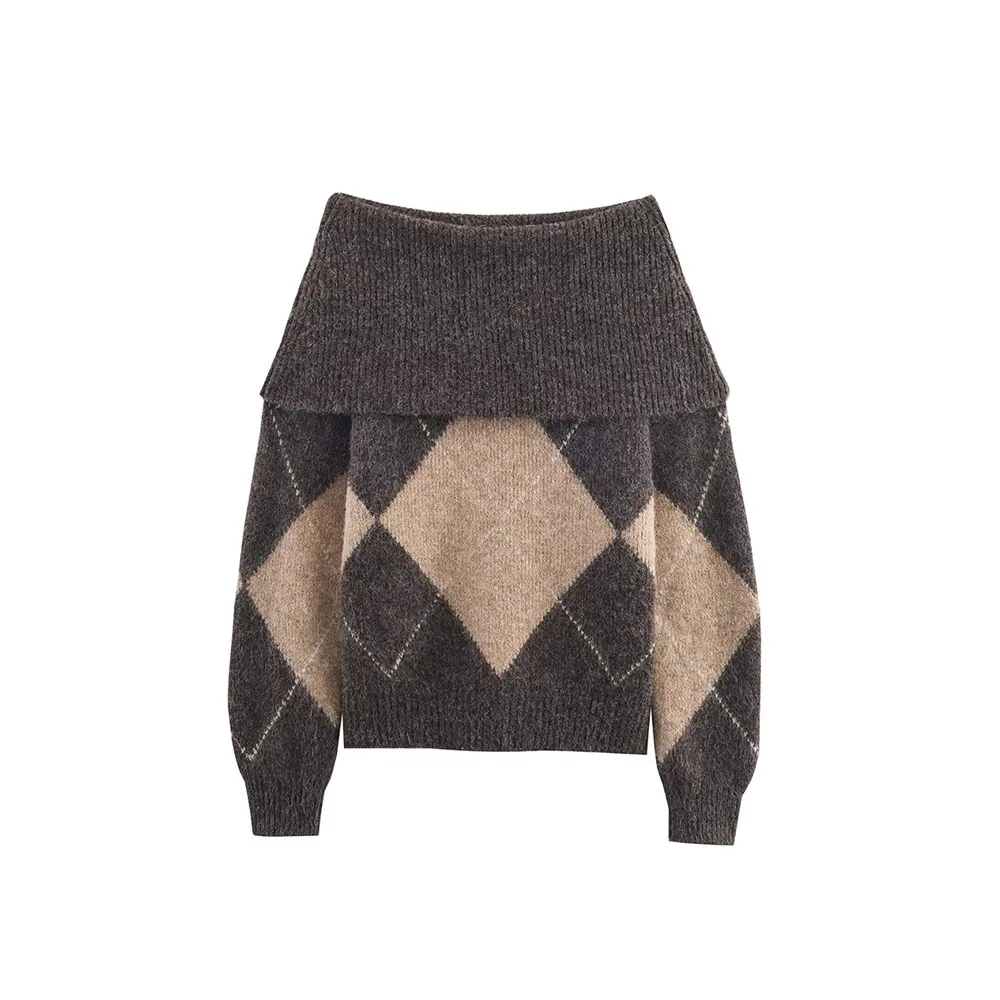 

Осенний новый женский модный вязаный свитер без бретелек с бриллиантами