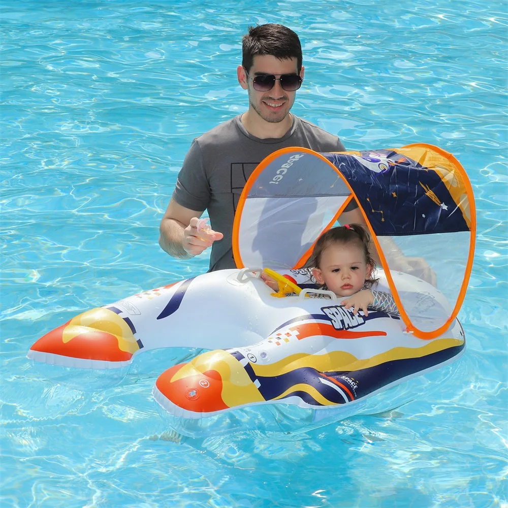 Swimbobo Kids Inflatable Baby Seat Float Spaceship Swimming Rings PVC  Baby Swim Ring Cartoon Floating Pool For Toddler Toys