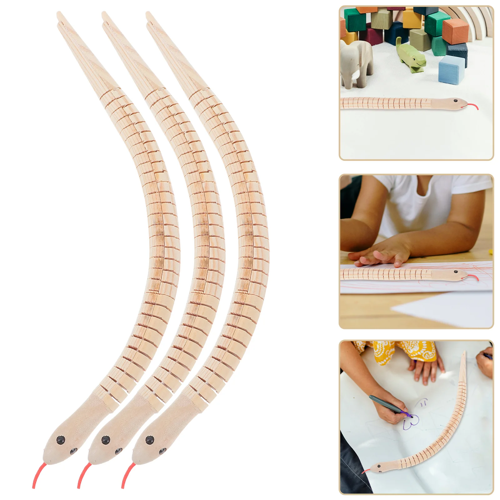 

3 Pcs Wristbands Doodle Toy Snake Wooden for Halloween DIY Unfinished Model Khaki Realistic Plaything Child