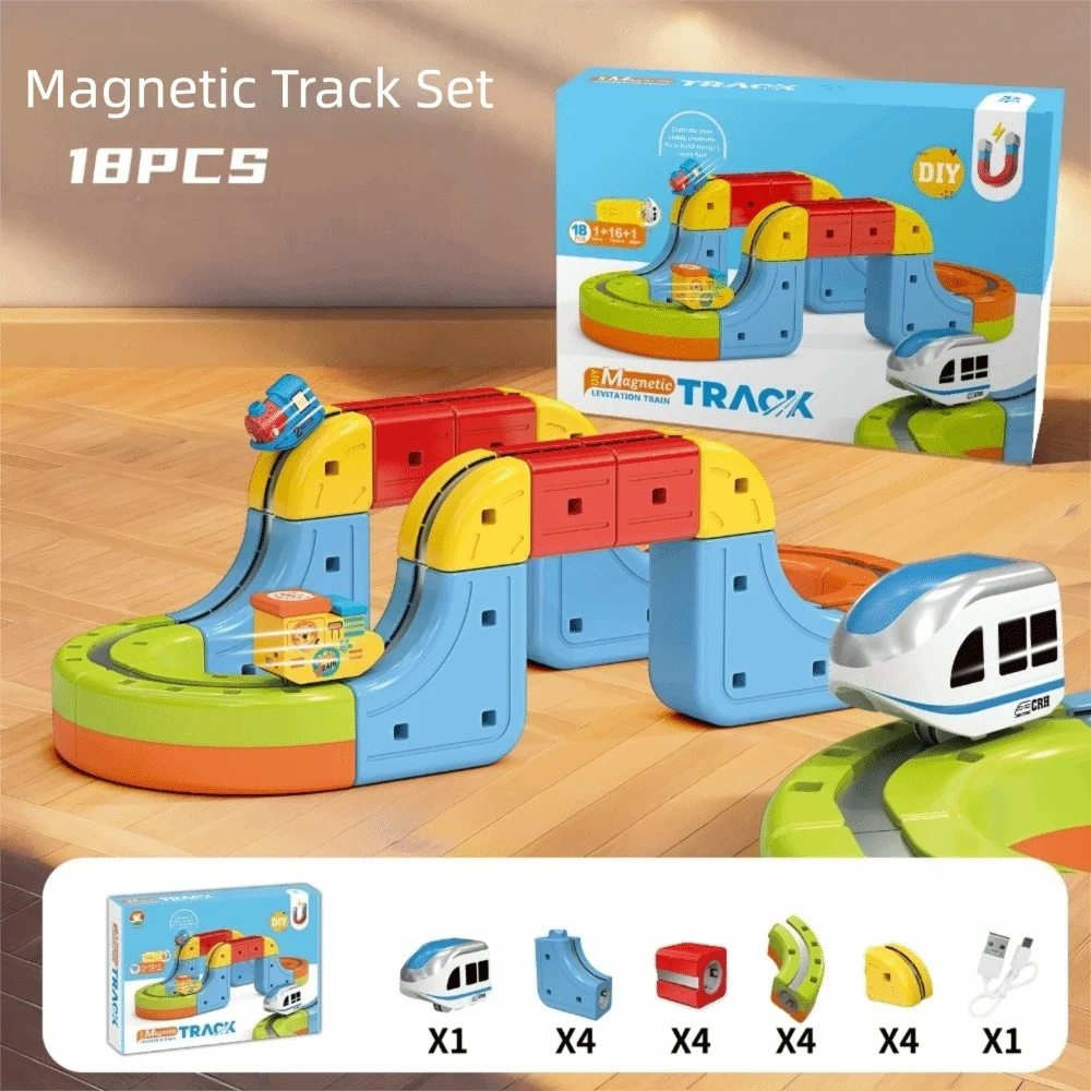 

3D Track Fusio Magnetic Car Toy DIY with Train and Traffic Signs Magnetic Car Tracks Building Toy Magnetic Track Building Blocks
