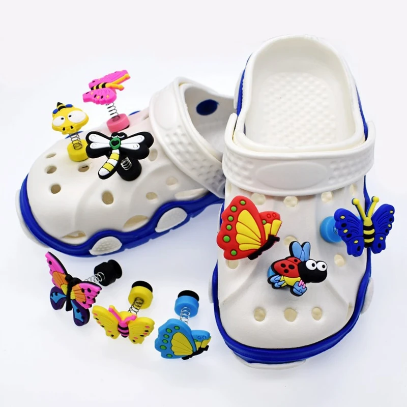 

1Pcs Butterfly Sprung Charms Insects PVC Hole Shoes Decoration Cute Bees For Boys Girls Sandals Kids Dragonflies Accessories