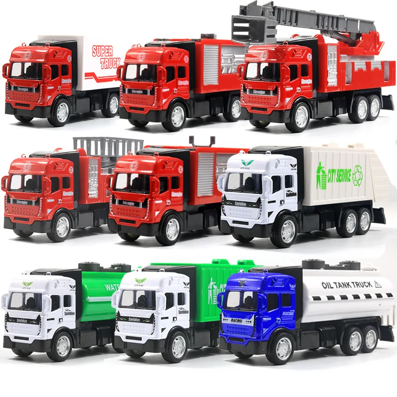 

1:60 Alloy Pull Back Fire Rescue Truck Model,Simulation Engineering Transporter Toys,Container Trucks,Mixer Truck Toys,Hot sales