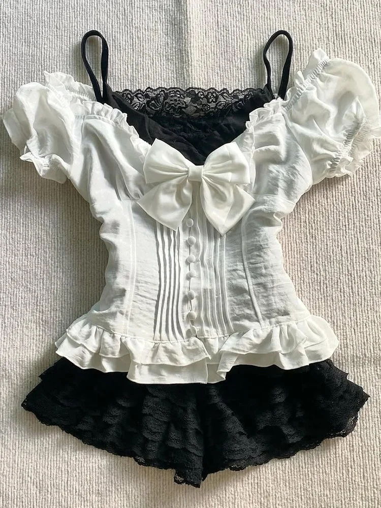 Original Y2K White Knot irt Women's Slim Fit Summer irt Sli Top Cotton Blend ort Sve Commute Sle