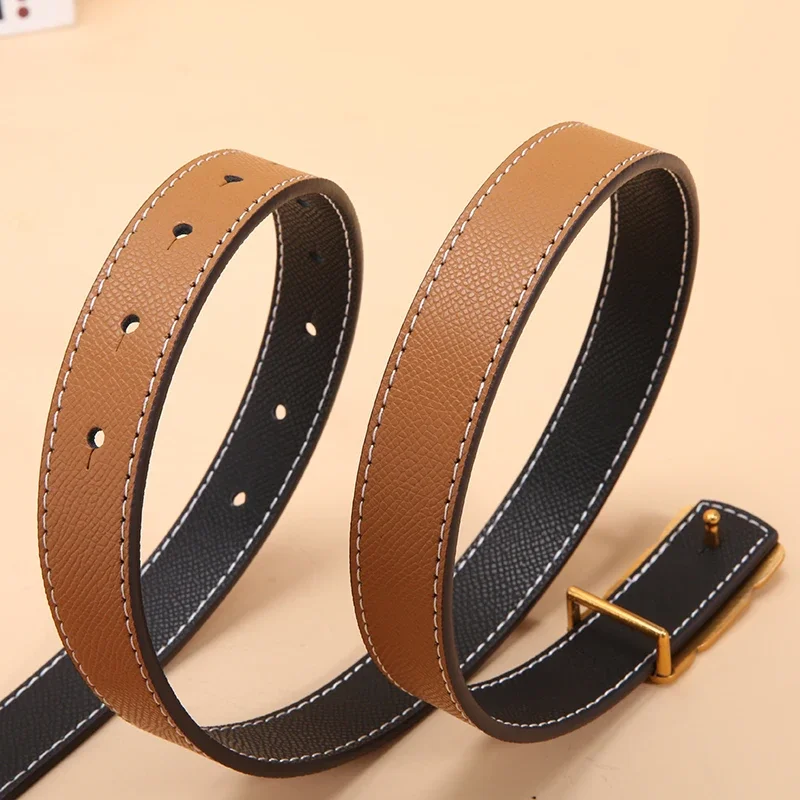 New Luxury Leather Smooth Buckle Women\'s Cowhide Thin Belt 2.5cm Simple and Fashionable Instagram Style Belt