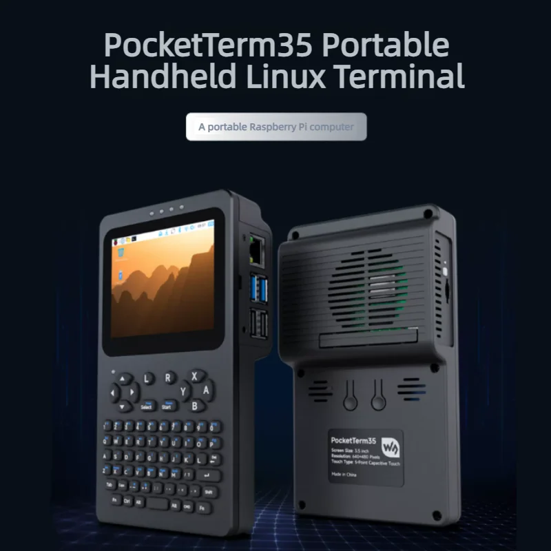 Raspberry Pi 4b/5 Pocketterm35-pi4 Pi5 Handheld Computer Linux Terminal 3.5-inch Touch Screen Pocket Handheld Mini Pc