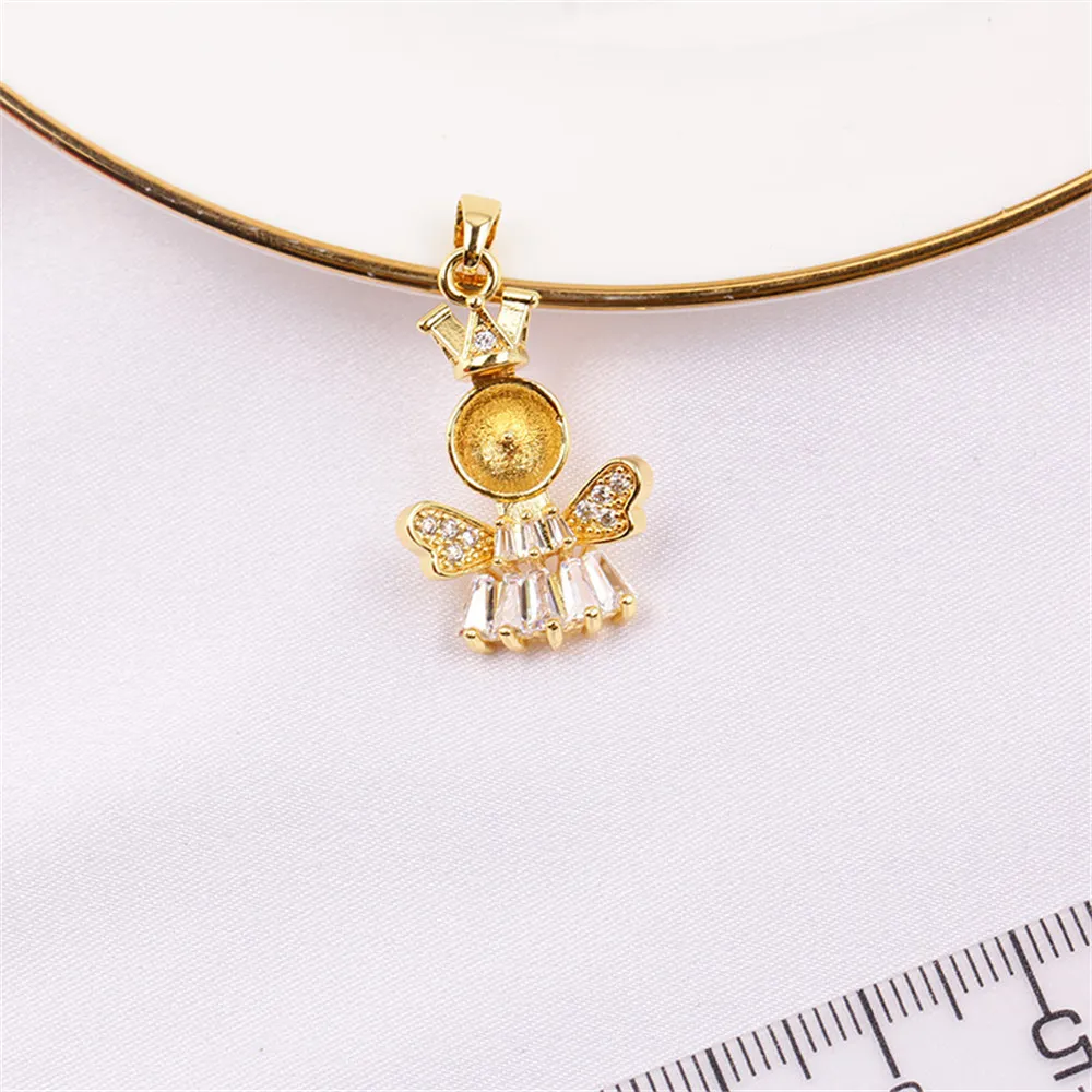 

Domestic 14k Gold Plated Color Preserving Angel Inlaid with Zircon Pearl Pendant Necklace DIY Accessories for Women