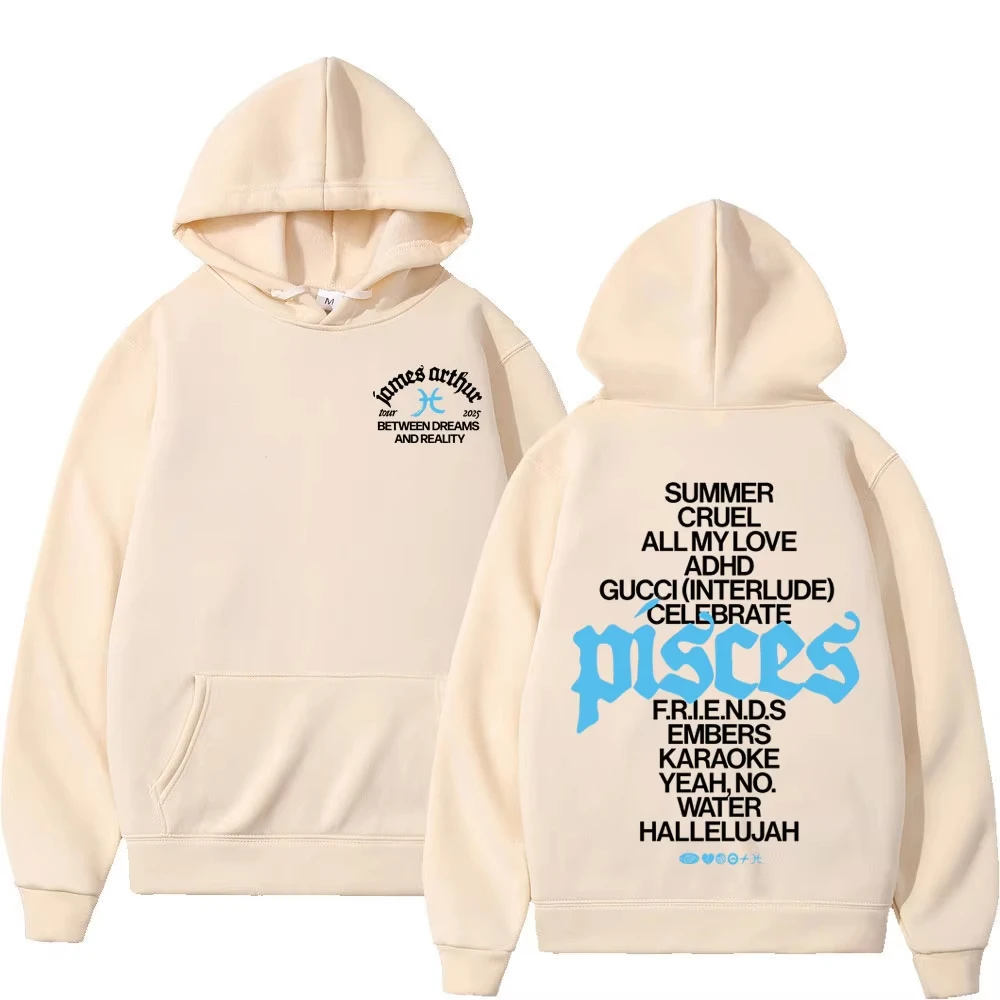 Bluza z kapturem James Arthur The Pisces World Tour 2025 Męska Damska Modna Casualowa Dresowa Bluza z Długim Rękawem Hip-hop Wygodna Odzież Sportowa