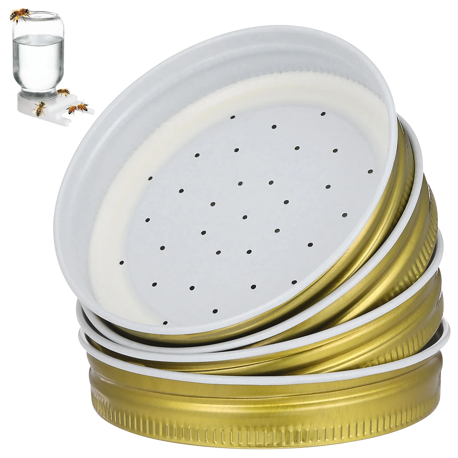 4 Pcs Bee Waterer Can Lids Beekeeping Tools Beehive Dispenser Device Equipment Feeder Bottle Metal Drinking Bees Small for