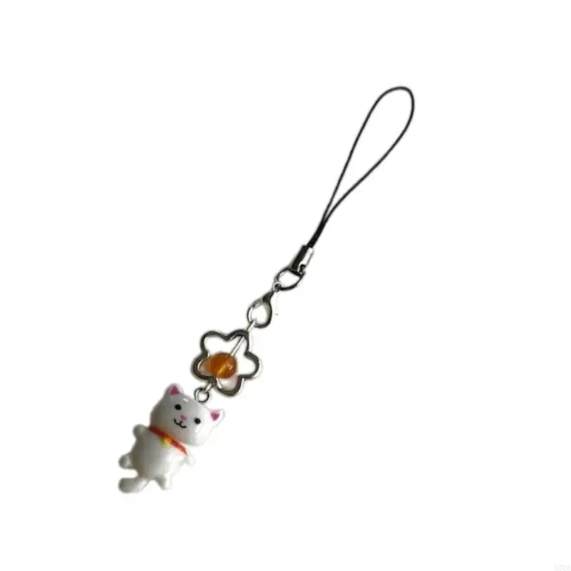 57qa niedliche Katzenanhänger Telefonkette Armband Kitys Charme Schlüsselbund Telefon Lanyard Keyring – Detail 2