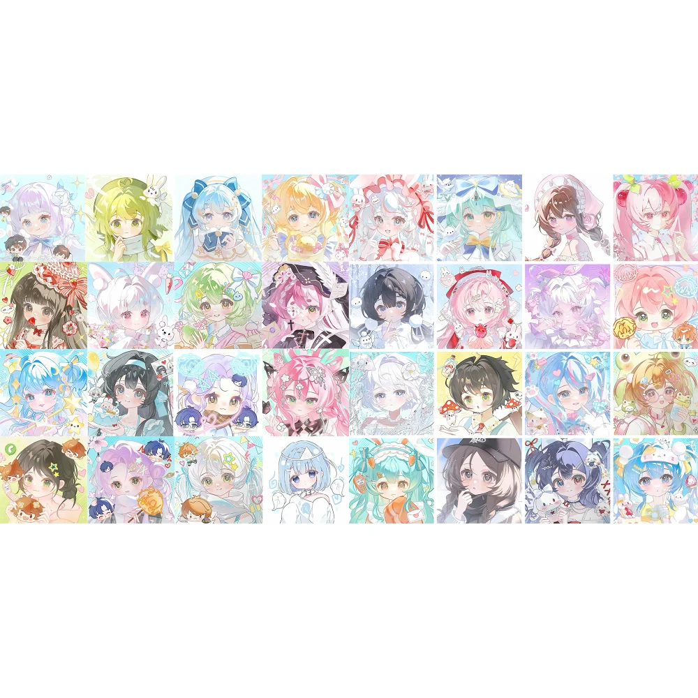 

32 шт. квадратные наклейки «Аватар», супер милые милые девушки, персонажи мультфильмов, коллаж, сделай сам, декоративный материал