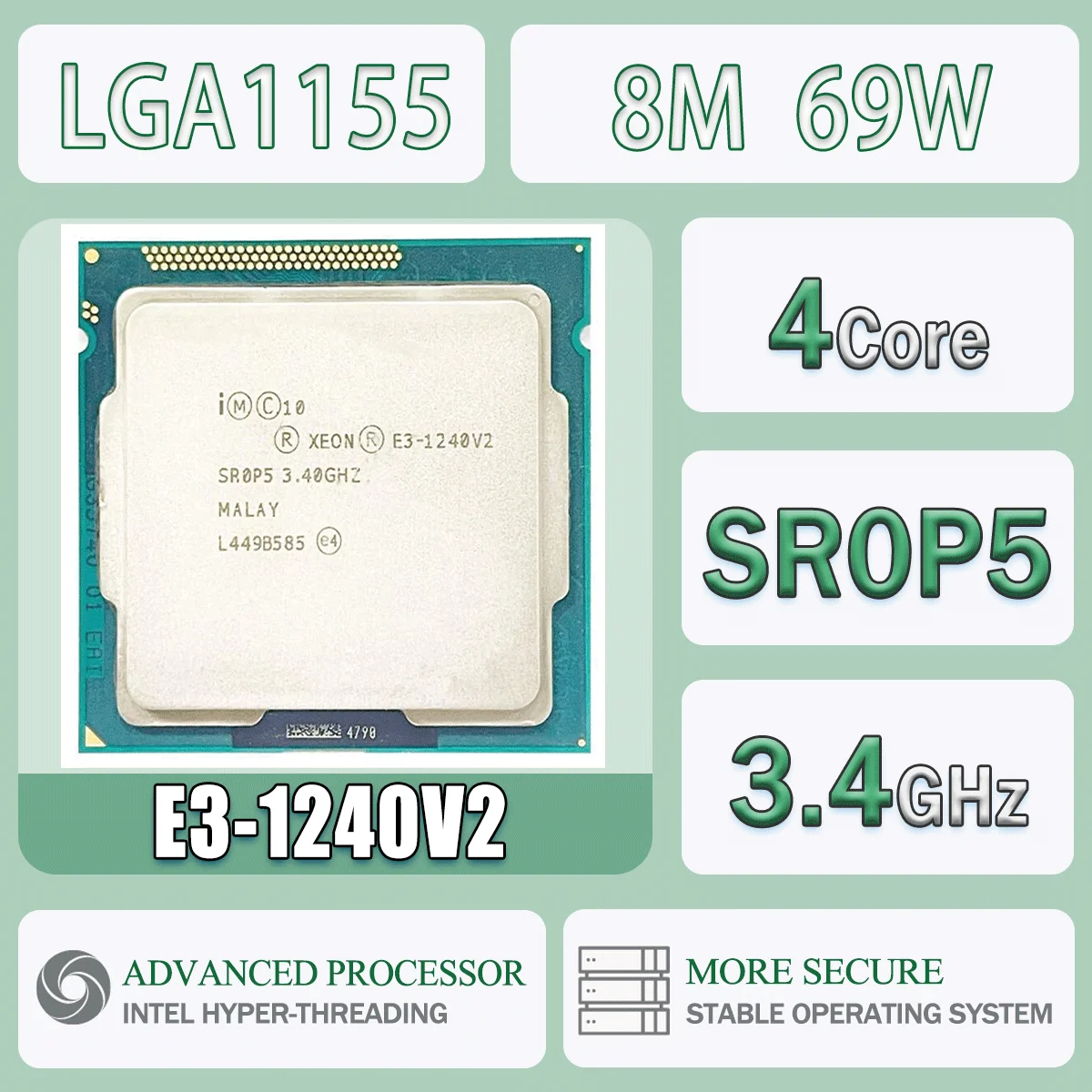 Intel Xeon E3-1240V2 3.4GHz Quad-Core 8M 69W E3 1240 V2 serveur de processeur d'ordinateur E3 1240V2 paquet LGA 1155