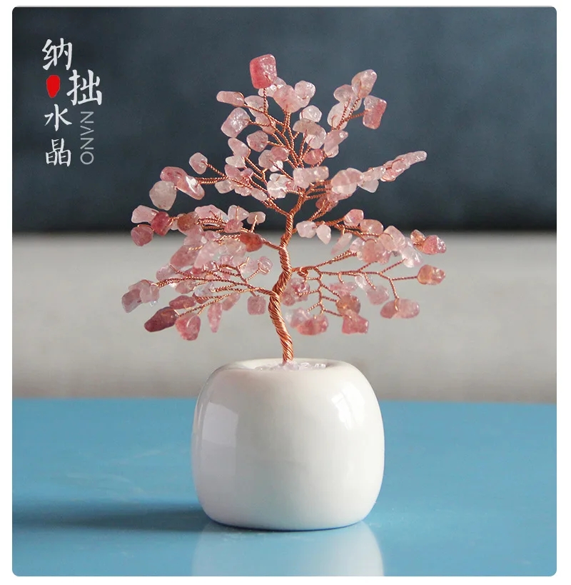 Mini albero della fortuna del desktop dell'ufficio dell'ornamento dell'albero di cristallo in polvere naturale