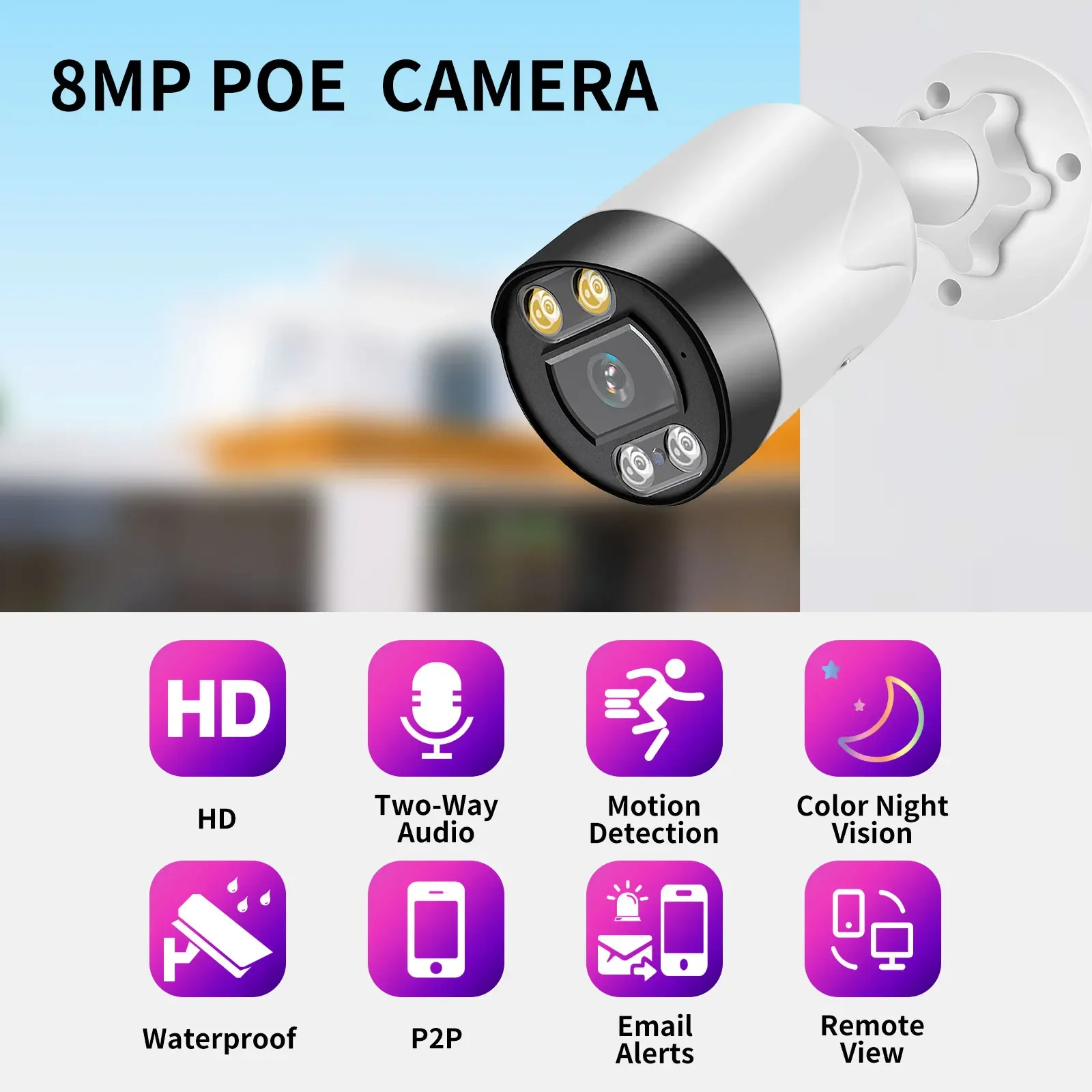 Gadinan 8MP 4K Ultra HD Two-Way Audio IP Camera POE Smart IR-Cut Full Color Night Vision Security Camera Motion Detection H.265