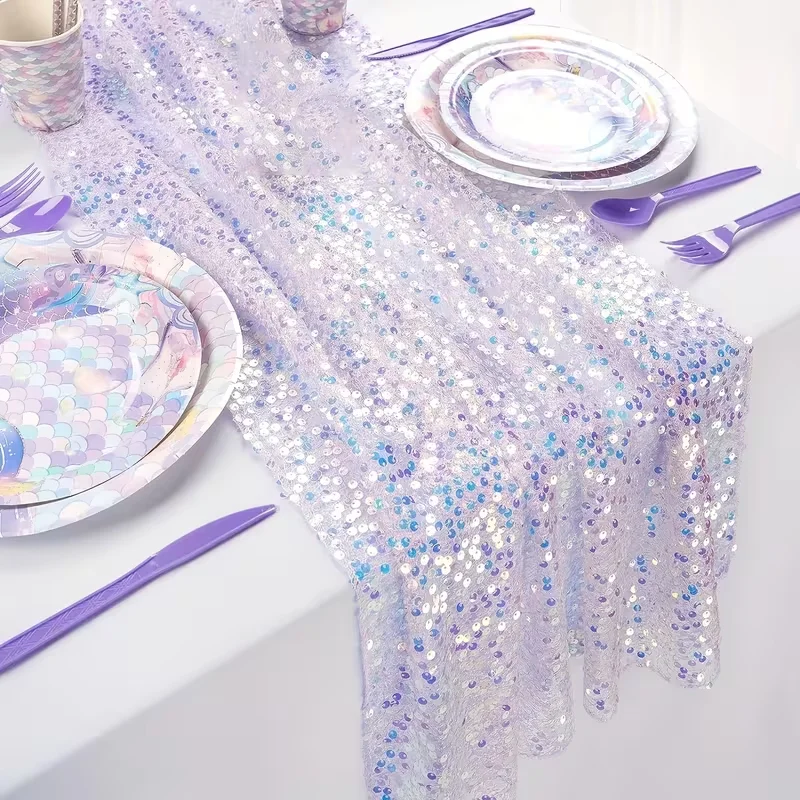 

Glitter Sequin Sequin Iridescent Table Runner Boho Tablecloth for Mermaid Birthday Party Wedding Home Table Decorations Supplies