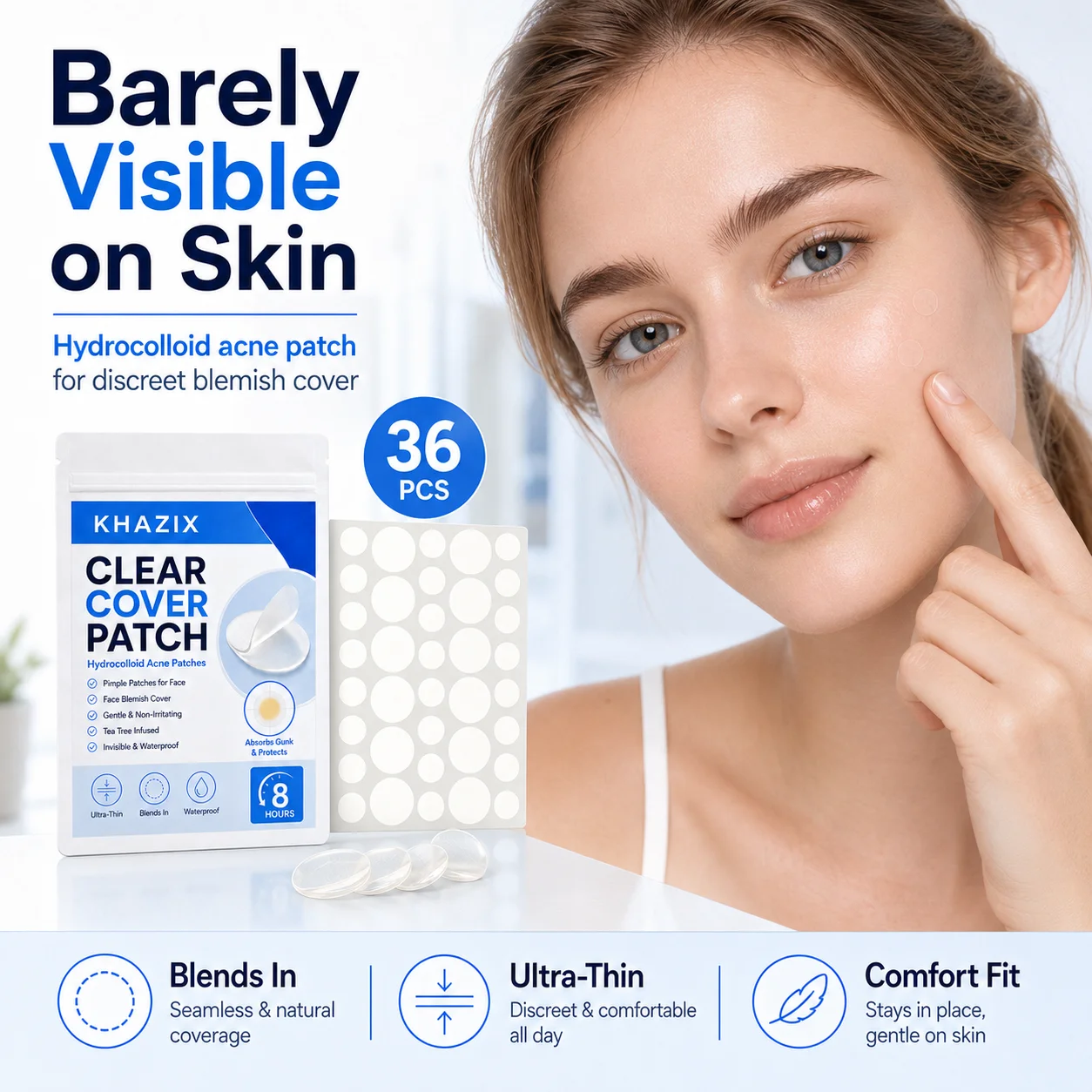 36pcs Transparent Pimple Patches Hydrocolloid Acne Spot Stickers, Invisible Blemish Cover Patch, Waterproof Face Care view 3