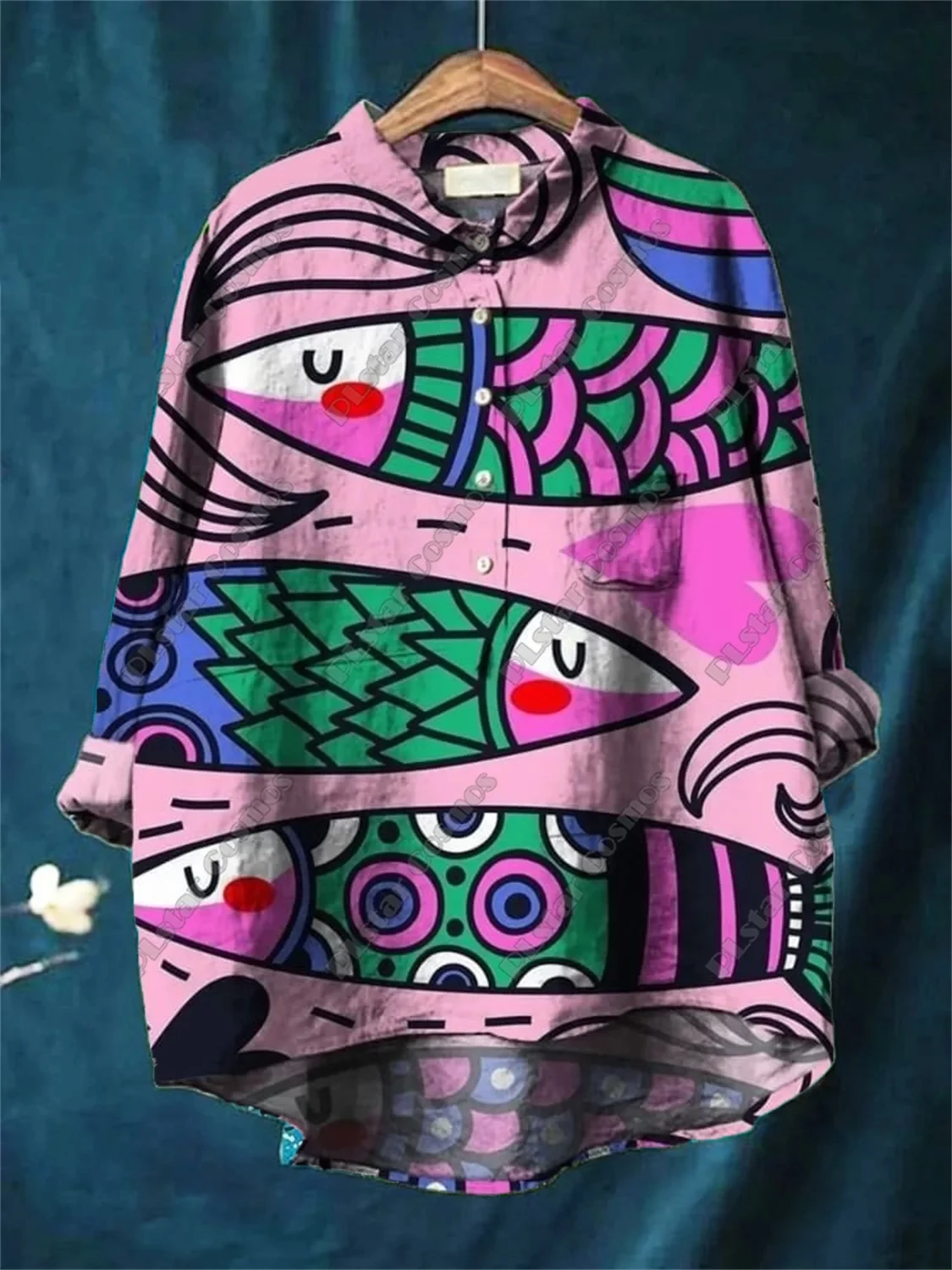 Nova carpa impressa em 3D, baleia, sardina, lagosta, casual feminina, camisa de tubo solto, top de verão legal feminino