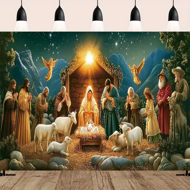 

Nativity Scene Starry Night Tapestry Religious Manger Scene Tapestry Wall Hanging Traditional Christmas Birthday Room Decoration