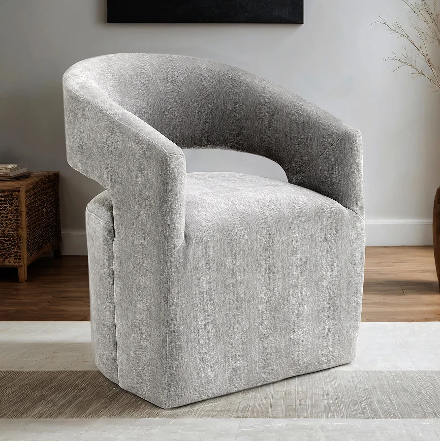 *% Light Gray Eco-Friendly Tufted Armchair With Round Seat And Textured Fabric Modern Living Room Furniture#