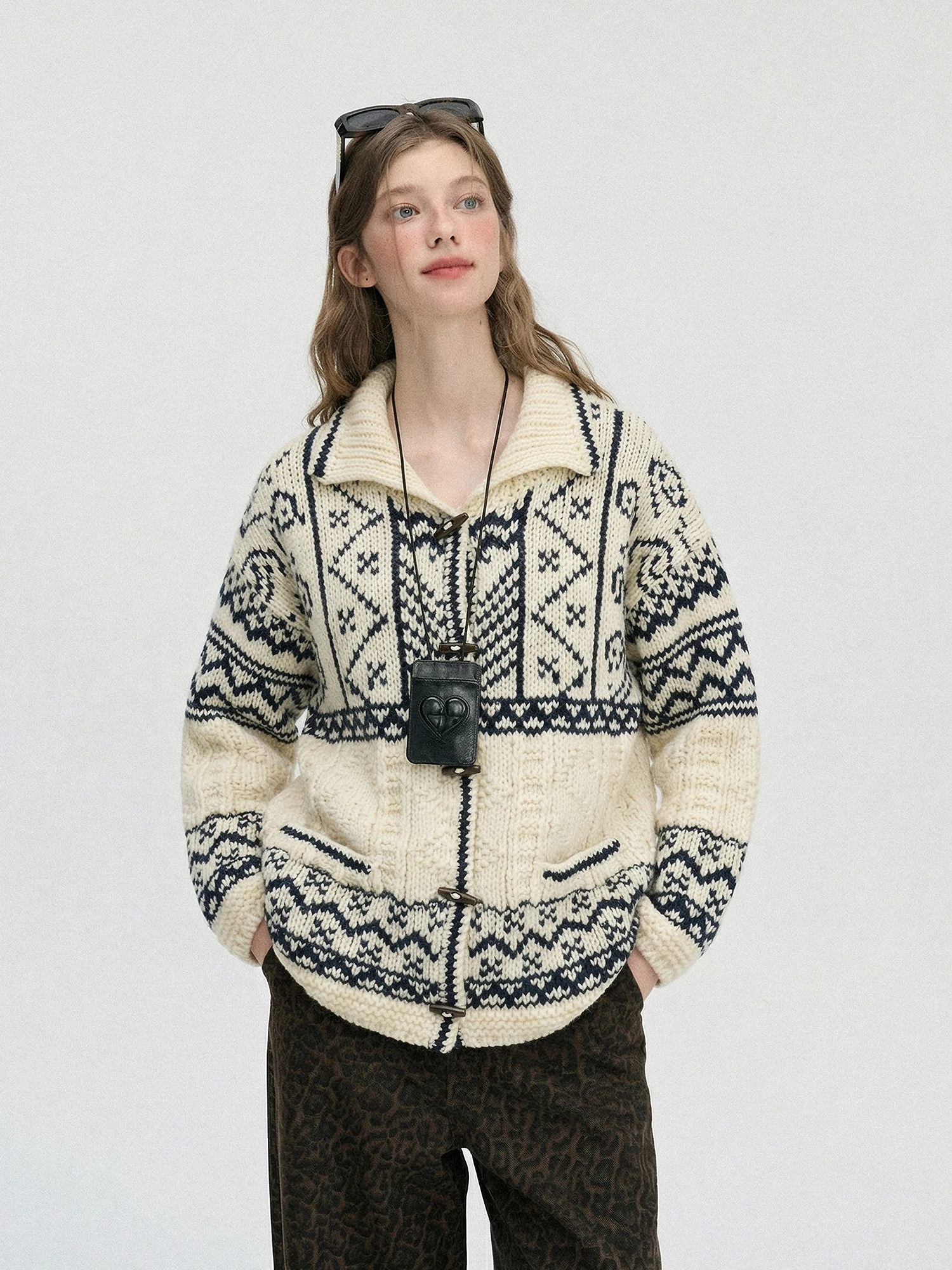 

Свитер из смесовой мериносовой шерсти Nordic Coast с узором Fair Isle, отложным воротником и пуговицами из рога, мягкий, в американском стиле, с длинными рукавами