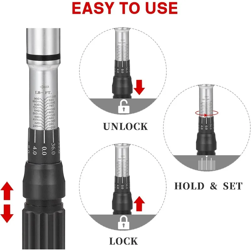 Ensemble de couple réglable à échelle touristique, clé hexagonale, clic d'entraînement, 1 ", 200-1000 pieds, lb, 271-13 papillons, 7Nm