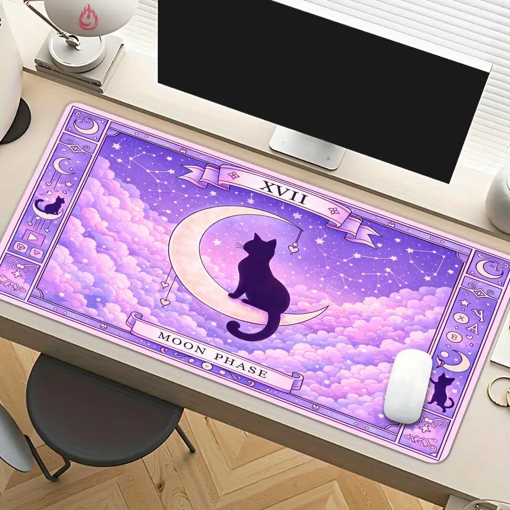 Fantasy Moon Phase and Cat Mouse Pad Desk Mat Non-Slip office mousepads desk pad with Stitched Edge pc accessories Gaming mats