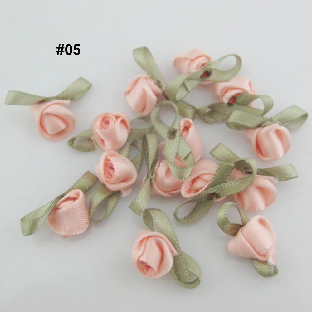 About 30mm Fabric Ribbon Rose Flower Buds Rosettes 50Pcs Multicolors DIY Scrapbook Apparel Craft Sewing Accessories