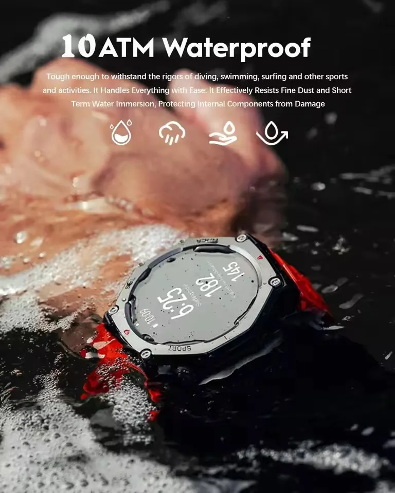 2025 نظام تحديد المواقع العسكري الصف 5ATM مقاوم للماء ساعة ذكية البوصلة BT دعوة AMOLED HD الرجال في الهواء الطلق 170 + الرياضة T-Rex 3 الترا Smartwatch