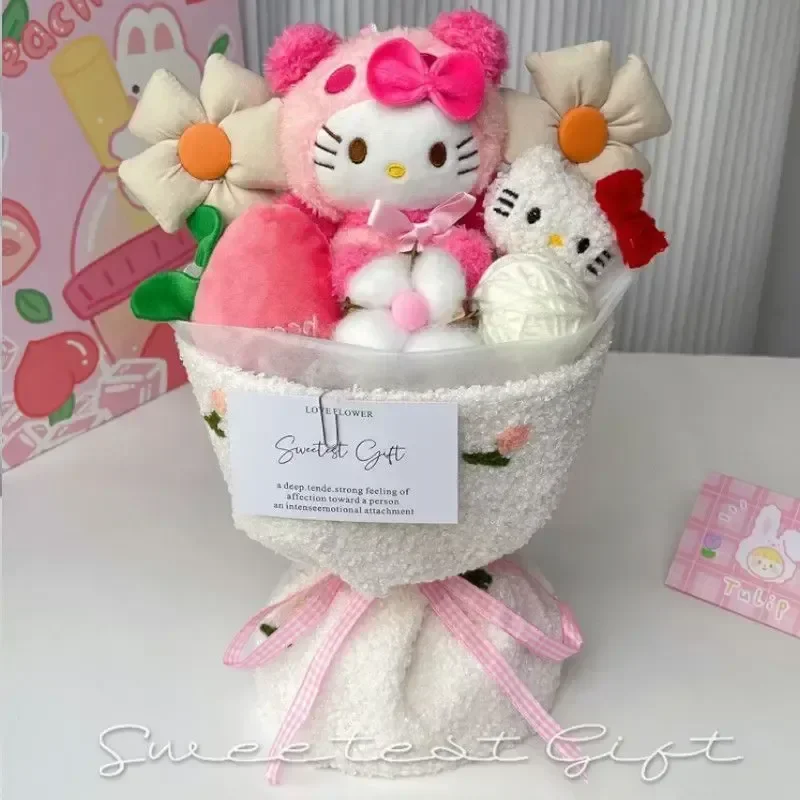 

Sanrio Kuromi Plush Kt Flower Bouquet Cartoon Hellokitty Cinnamoroll Stuffed Plush Toy Kawaii Decor Doll Girl Valentine Gift