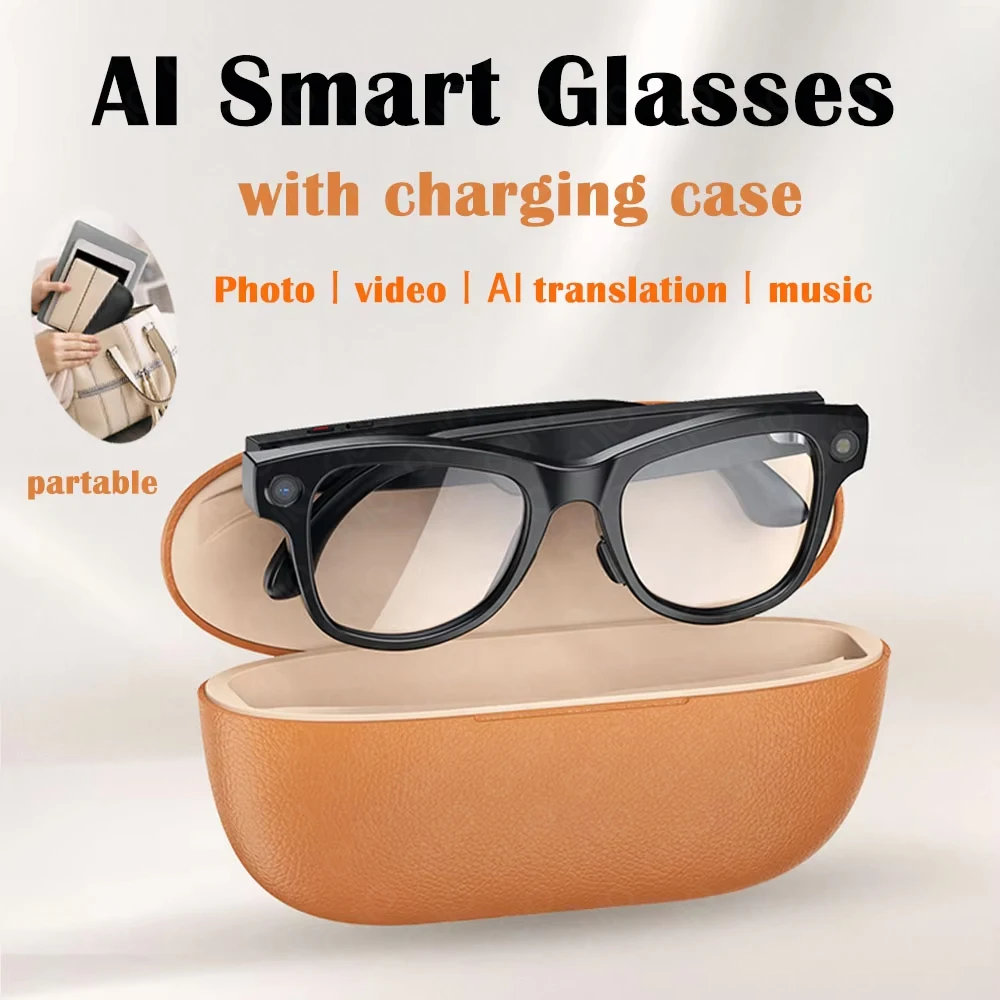 

M02 AI Smart Glasses 8MP Camera Video Recording 100+ Languages ​​Translation Sunglasses Music with Charging Box Smart Glasses