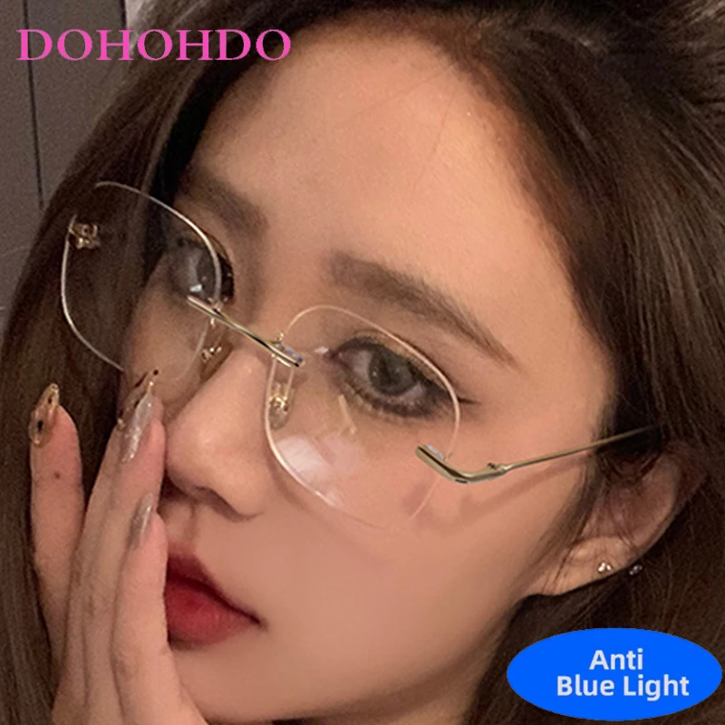 

Classic Square Metal Rimless Optical Glasses Men Women Fashion Brand Computer Anti-Blue Light Protection Glasses For Office Work