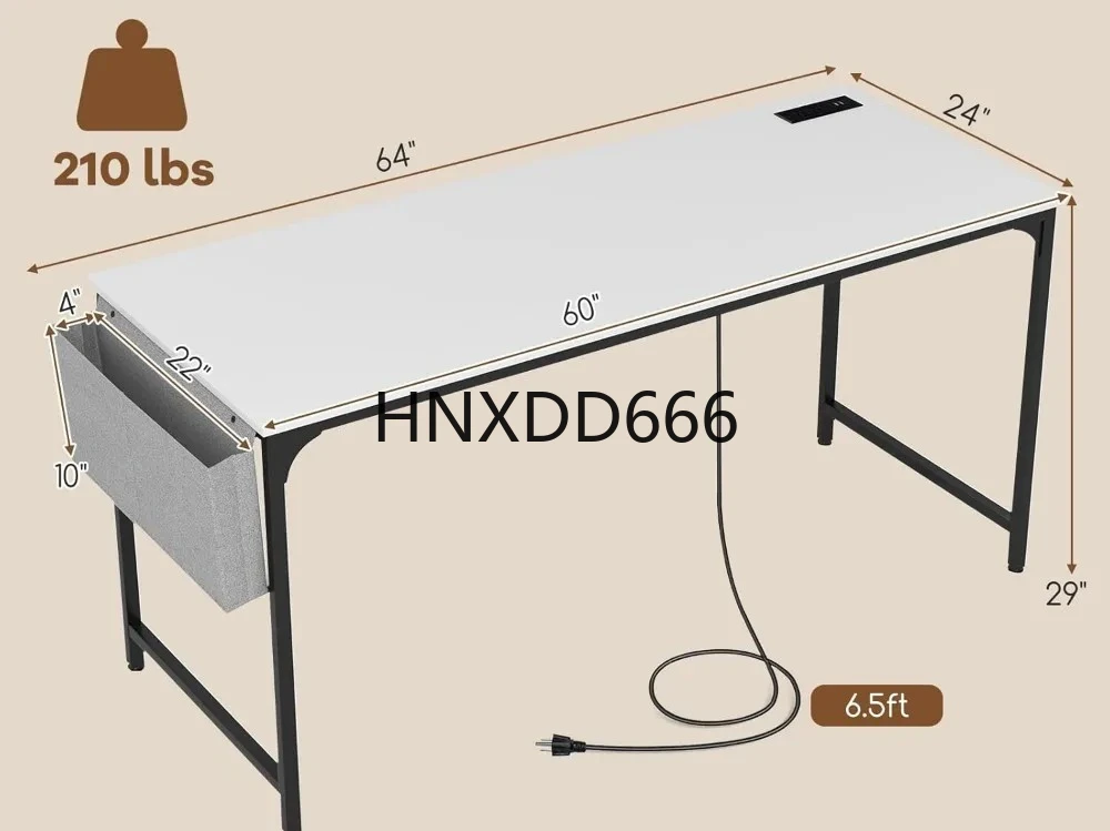 

60" Conference Desk Set of 4, Modern Boardroom Desk with Storage Bag, Headphone Hook, Sturdy Metal Frame, Rectangular Seminar