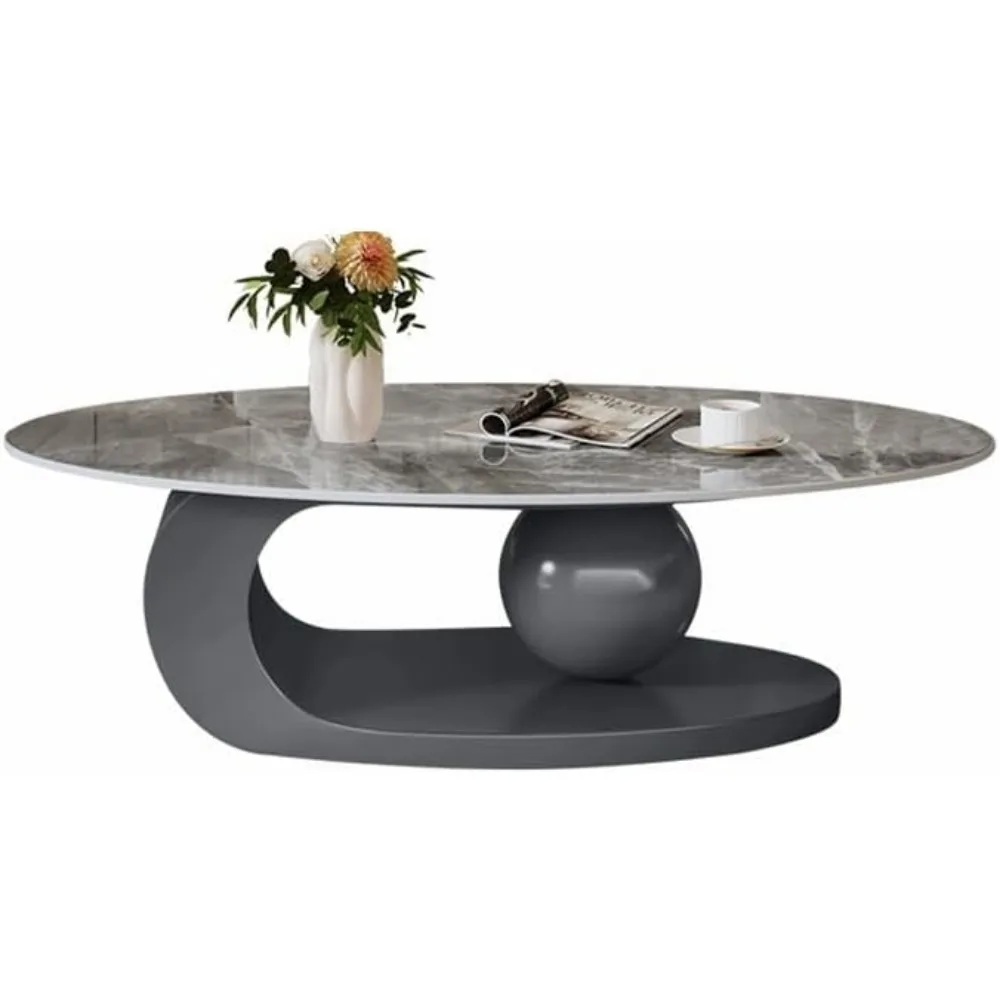 Modern Stone Coffee Table with Abstract Metal Base Living Room Table Center Table for Home Furniture