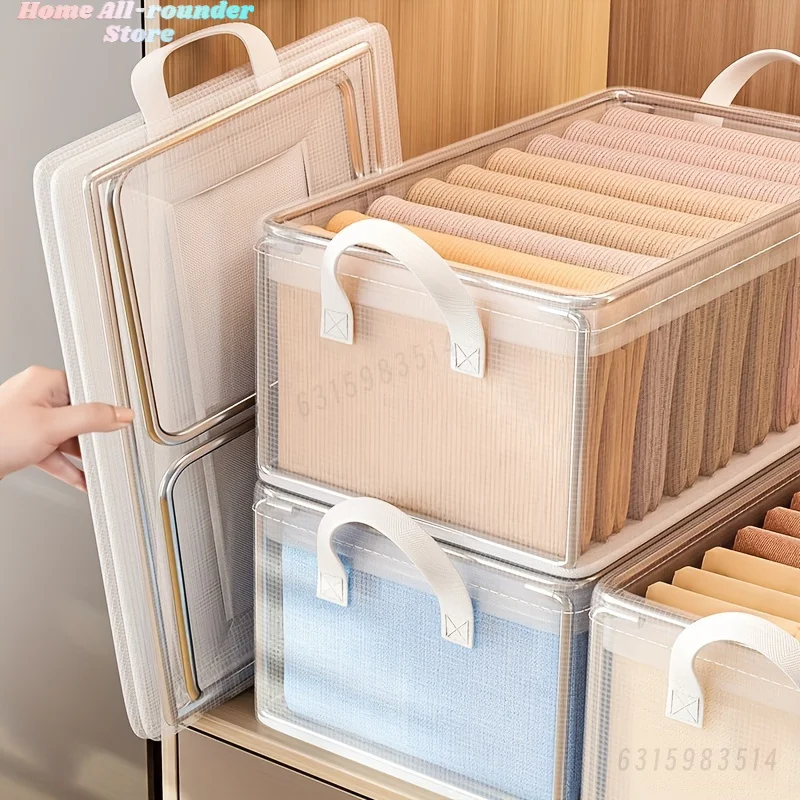 منظم خزانة قابل للتكديس مع صندوق تخزين قماشي بمقبض على حاويات صناديق الإطار الفولاذي للتنظيم المنزلي