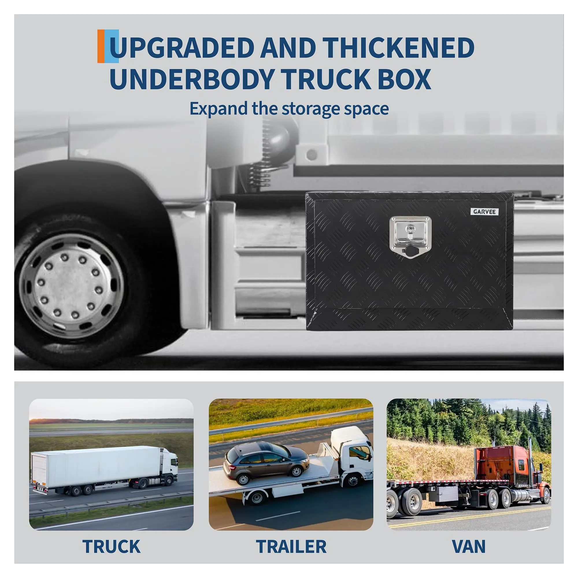 36x14x16 Inch Heavy Duty Aluminum Underbody Truck Tool Box – Waterproof, Lockable, Side Opening, Diamond Plate, T-Handle, Black, Secure Storage for Pickup, Trailer, Van