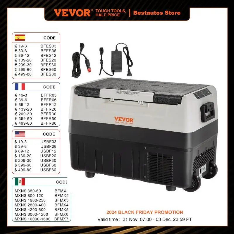 VEVOR Glacière Électrique Portable Réfrigérateur de Voiture 35L 12V Double Zone