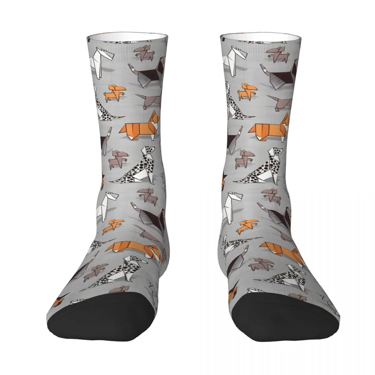 Retro Origami Doggie Friends Men's Socks Unisex Street Style Pattern Printed Happy Crew Sock Gift